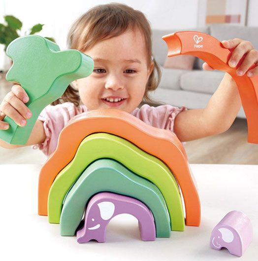 Дървен комплект Hape - Блокове за подреждане , Сафарски слон