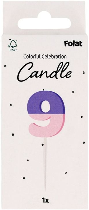 Свещ за рожден ден Folat Stripetastic - Цифра 9