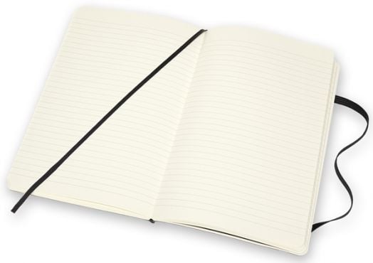 Кожен класически тефтер Moleskine Classic Leather Black с меки корици и листа на широки редове