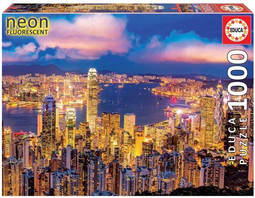 Неонов пъзел Educa: Хонг Конг, 1000 части