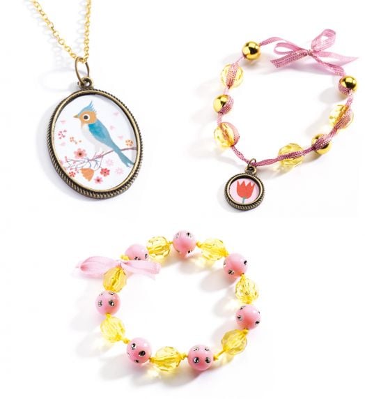 Направи си сам Djeco - Бижута с перлички и цветя