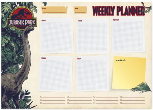 Седмичен планер - пад Jurassic Park А4, 52 листа