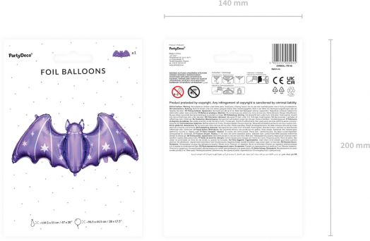 Фолиев балон PartyDeco - Прилеп, 96.5 х 44.5 см.