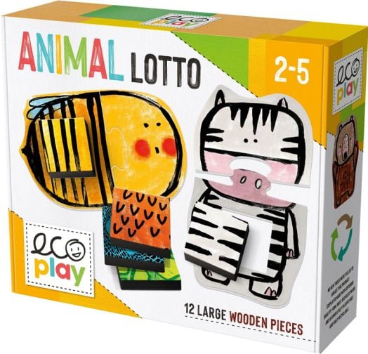 Образователен пъзел Headu Ecoplay - Лото с животни
