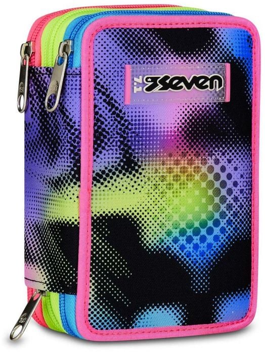 Ученически несесер Seven Write Down Fluo с три отделения, пълен