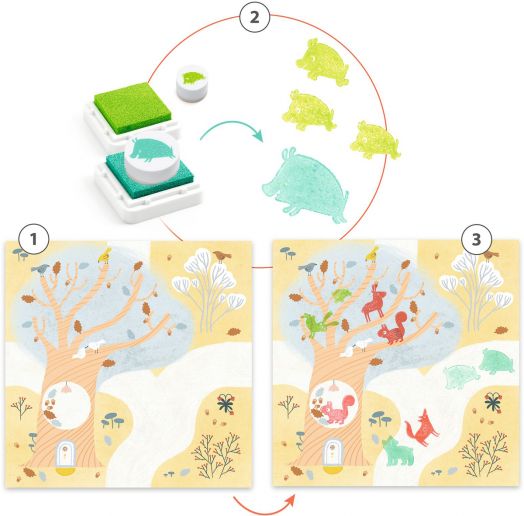 Креативен комплект Djeco: Направи картини с печати Out and About