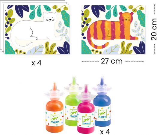 Творчески комплект Djeco - Оцветяване с пръсти великолепни животни