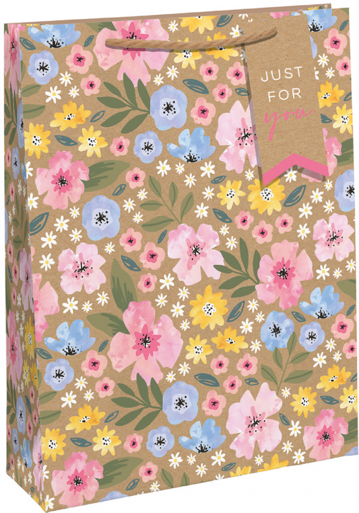 Подаръчна крафт торбичка Eurowrap - Флорални, средна