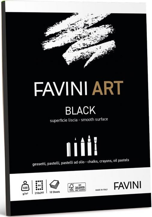 Скицник Favini Art Black A4, 10 листа