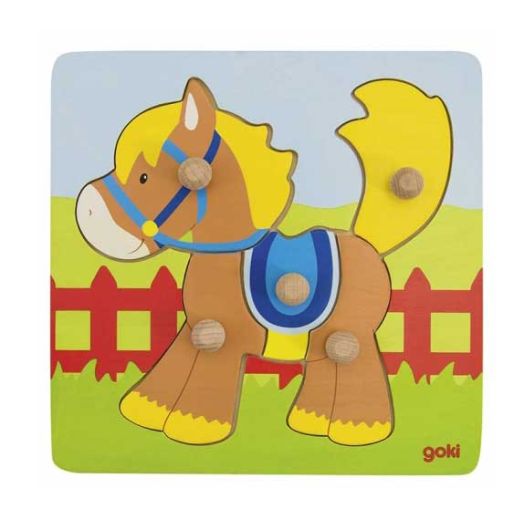 Образователен детски дървен пъзел Goki,  конче