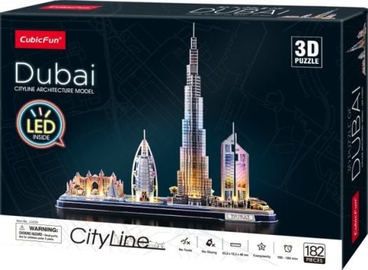 Светещ 3D пъзел Cubic Fun City Line - Дубай, 182 части