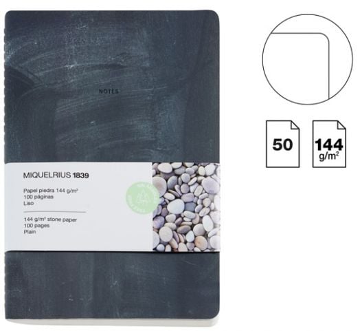 Тефтер Miquelrius Stone Paper Black А5, 100 нелинирани страници