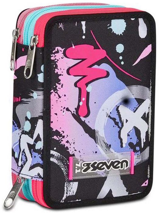 Ученически несесер Seven MarkOn с три отделения, пълен