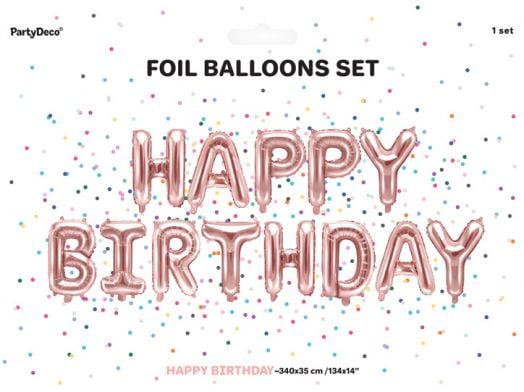 Фолиев балон PartyDeco - Happy Birthday, розово злато