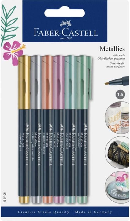 Комплект маркери Faber-Castell Metallics, 6 цвята