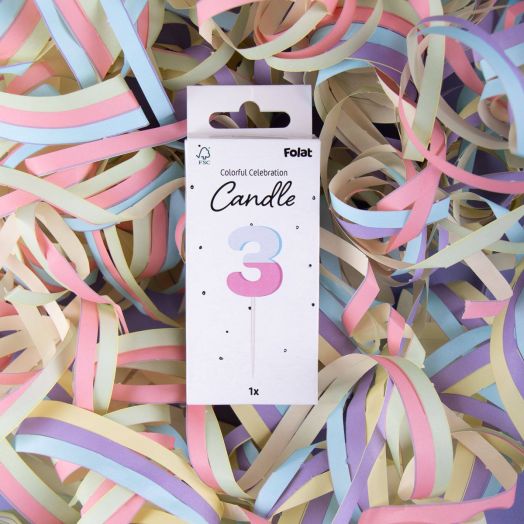 Свещ за рожден ден Folat Stripetastic - Цифра 3