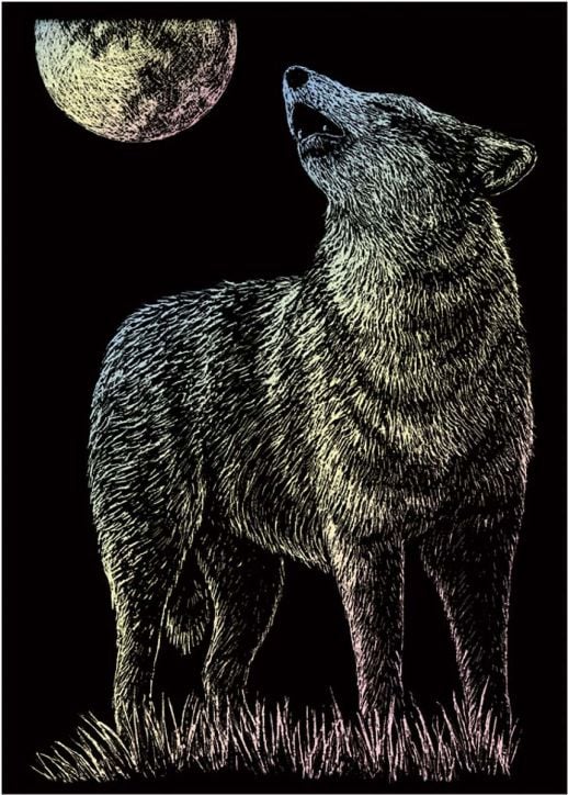 Комплект за гравиране Royal & Langnickel - Холограмна основа - вълк, 13 х 18 см.