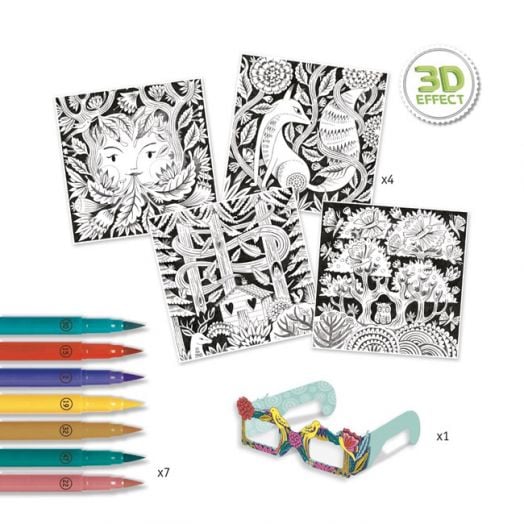 Комплект за рисуване Djeco - 3D картини Fantasy Forest