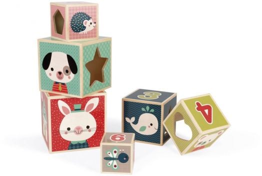 Дървени кубчета за деца Janod - Горски бебета животни