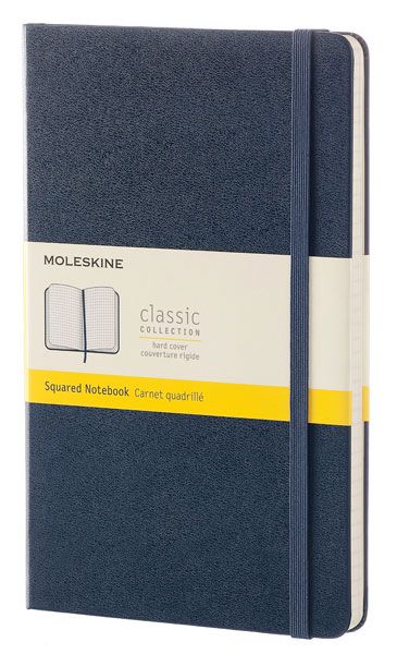 Класически син тефтер Moleskine Classic Blue Sapphire с твърди корици и листа на малки квадратчета