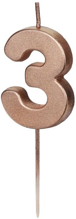 Свещ за рожден ден PartyDeco - Цифра 3, розово злато