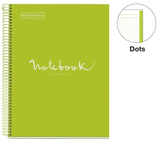 Тетрадка Miquelrius Emotions A4 със спирала, 80 листа на точки, лайм