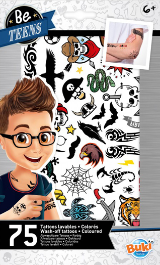 Отмиващи се татуировки за момче Buki Be Teens, 75 броя