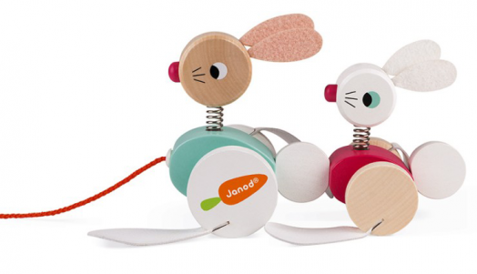 Дървена играчка за дърпане Janod - Зайци