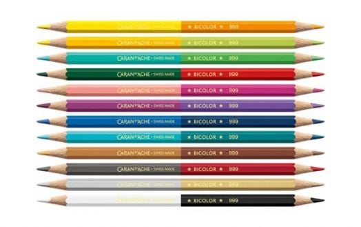 Комплект двувърхи цветни моливи Caran d'Ache, 12 цвята