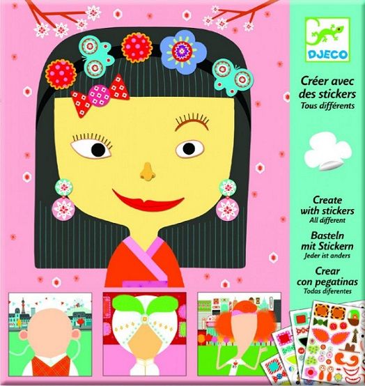 Творчески комплект със стикери Djeco - Физиономии