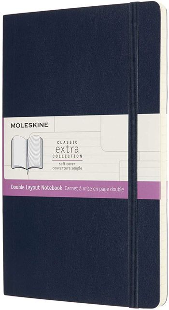 Класически сапфирено син тефтер Moleskine с меки корици, комбинирани страници