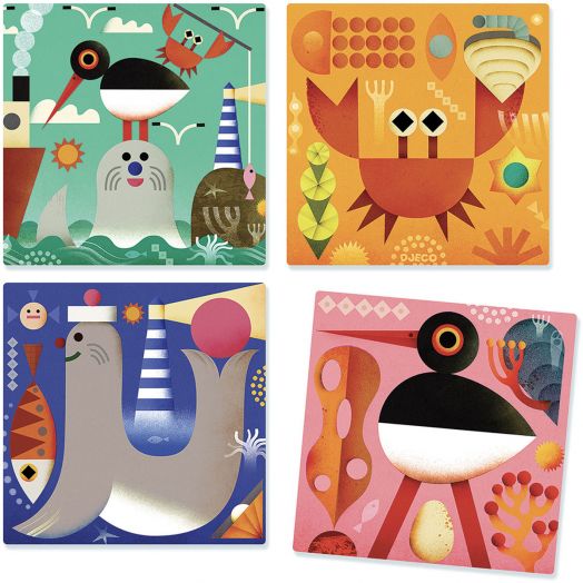 Дървени кубчета за нанизване Djeco - Puzz Up Sea