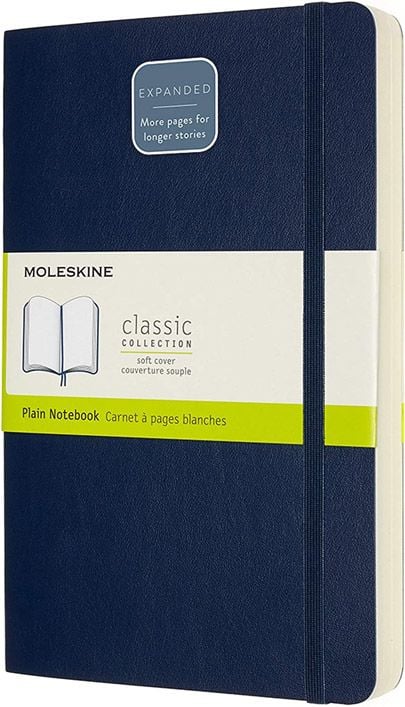 Класически тефтер Moleskine Expanded Sapphire Blue с меки корици и нелинирани страници