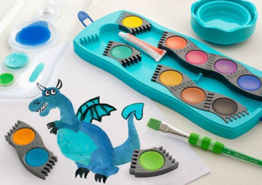 Акварелни бои Faber-Castell Conector, 12 цвята + боичка, тюркоазена палитра