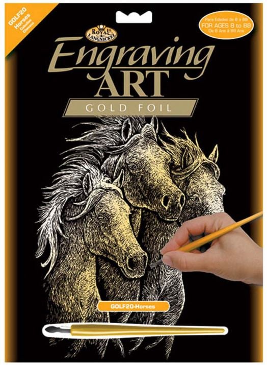 Комплект за гравиране Royal & Langnickel - Златна основа - Коне, 20 х 25 см.