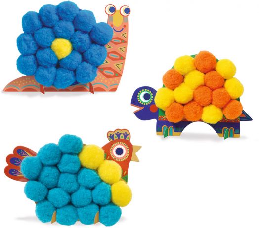 Направи сам колажи с помпони Djeco - Пухкави животни