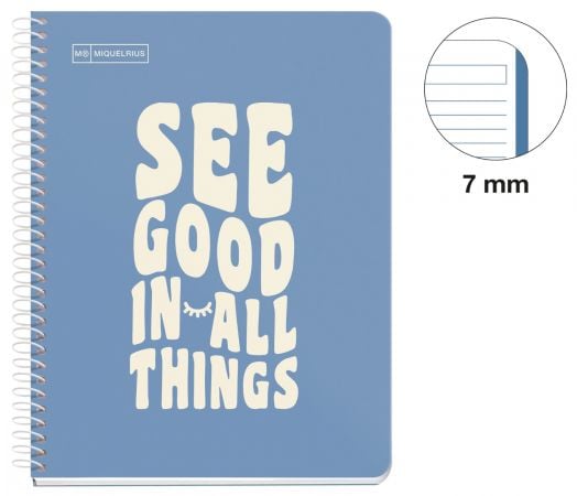 Тетрадка Miquelrius Messages А5 със спирала, 100 листа на широки редове, синя