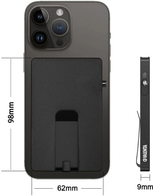 Алуминиев картодържател Valenta MagSafe Money Clip, черен