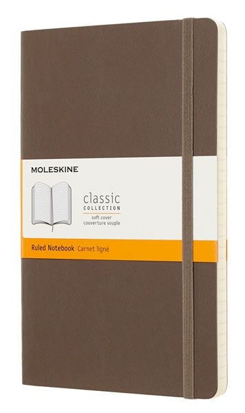 Класически кафяв тефтер Moleskine Classic Earth Brown с меки корици и линирани страници