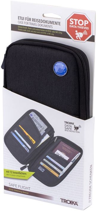 Калъф за документи с RFID защита Troika - Safe Flight, черен