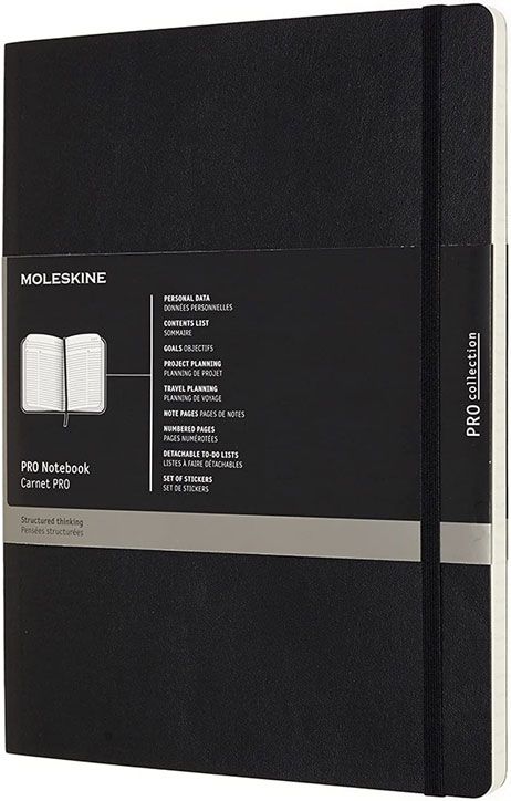Черен тефтер Moleskine Pro Collection Black с меки корици