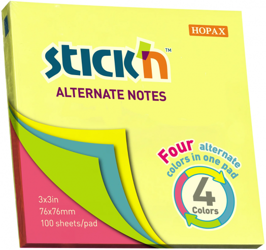 Самозалепващи неонови листчета Stick'n Alternate, 76 x 76 мм, 4 цвята