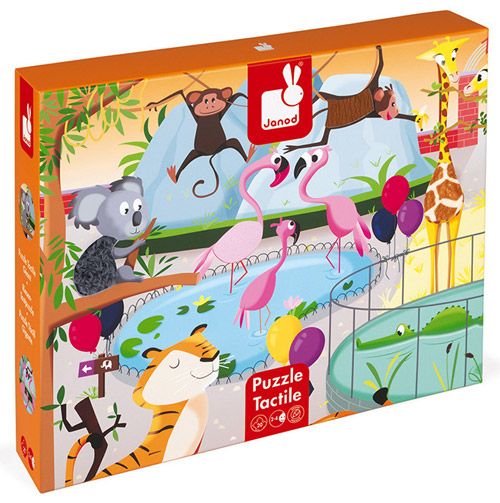 Детски тактилен пъзел Janod - Ден в зоопарка, 20 части