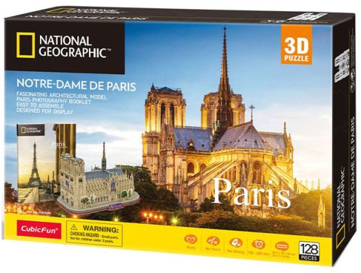 3D пъзел Cubic Fun National Geographic - Парижката Света Богородица, 128 части