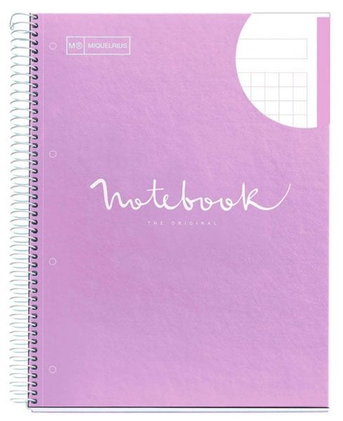 Тетрадка Miquelrius Emotions А4 със спирала, 80 листа на малки квадратчета, светлолилава