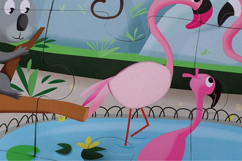 Детски тактилен пъзел Janod - Ден в зоопарка, 20 части