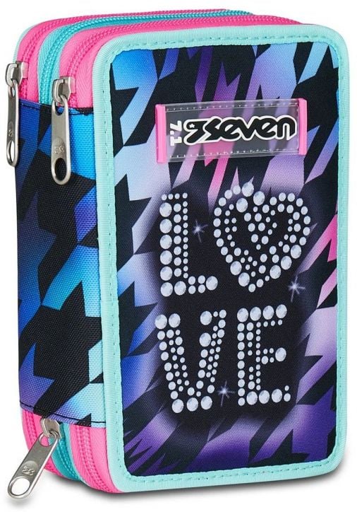 Ученически несесер Seven Glow Love с три отделения, пълен