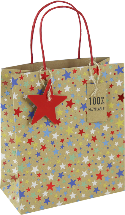 Подаръчна крафт торбичка Eurowrap - Звезди, средна