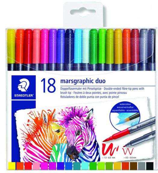 Акварелни двувърхи флумастери Staedtler, 18 цвята