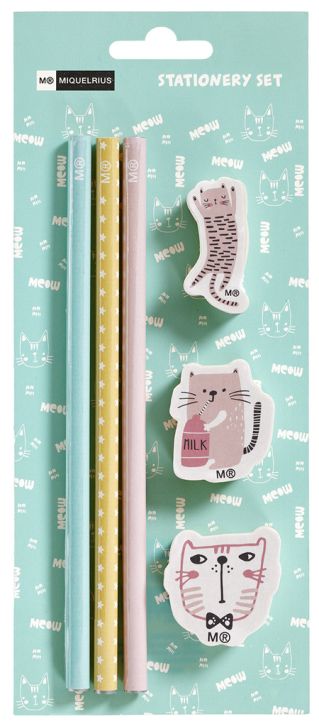 Комплект моливи и гумички Miquelrius Cat Rule